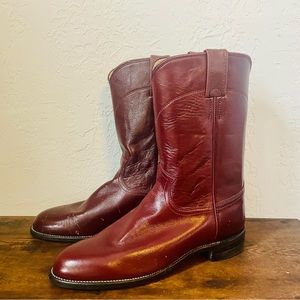 VTG Justin Roper Cowboy Boots Red/Burgundy Leather Boots Women’s 10C Men’s 8.5C
